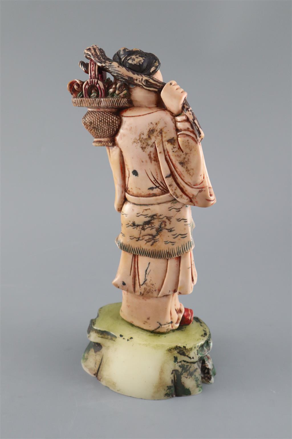 A tall Chinese soapstone figure of Shou Lao, Kangxi period, 29.5cm high